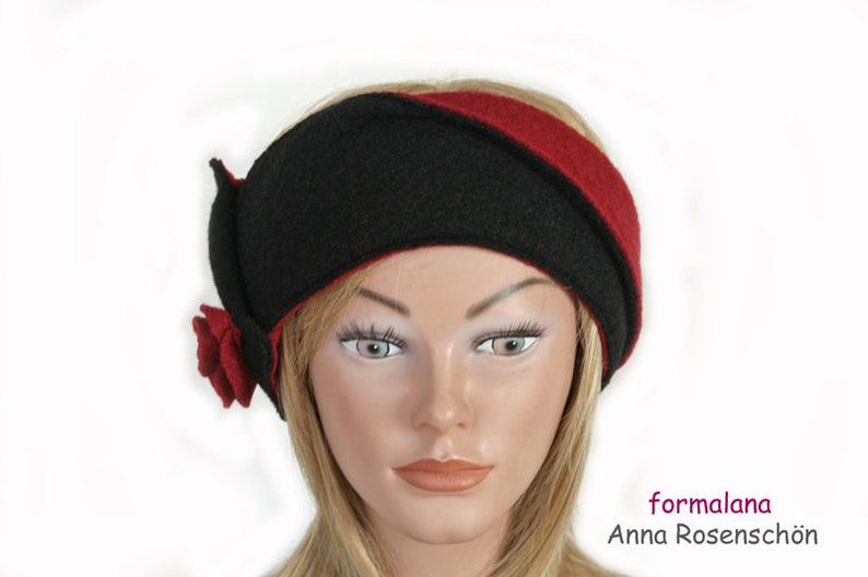 Headband wool felt two-tone red black image 3