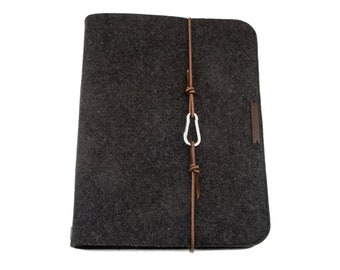 Felt cover with cardboard folder A4 PERSONALIZED dark grey felt leather gift school training study grey anthracite document folder