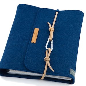 Pasta de argolas A5 PERSONALIZADA em feltro azul couro presente planejador calendário Filofax