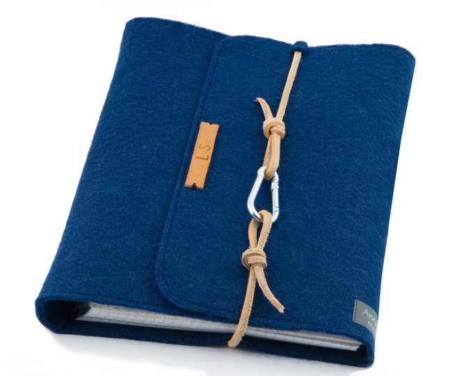 Featured listing image: Ring binder A5 ring binder PERSONALIZED blue felt leather gift planner calendar Filofax