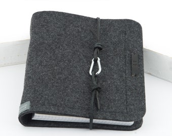 Ring binder A5 ring binder PERSONALIZED dark grey, anthracite felt leather gift photo diary felt folder travel diary grey