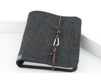 Personalized A5 ring binder, dark grey felt leather, gift, photo diary, anthracite felt binder, travel journal