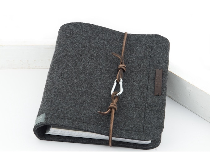 Featured listing image: Personalized A5 ring binder, dark grey felt leather, gift, photo diary, anthracite felt binder, travel journal