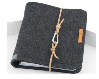 Personalized A5 ring binder, dark grey, anthracite felt leather gift, photo diary, travel journal