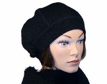 Beanie Hat Black Newsboy Cap Wool Felt Hat