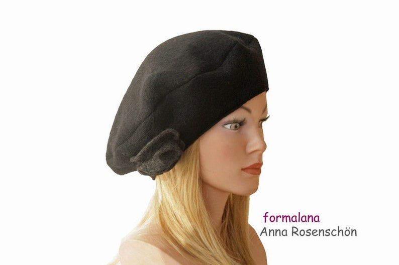 Black beret flower beret cap image 1