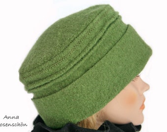 Hat green wool folding grooves kiwi cap green