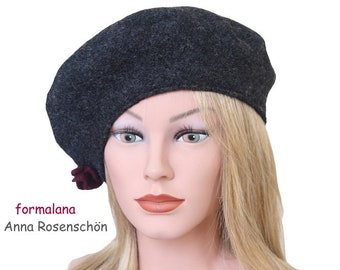 Beret dark gray flower beret cap