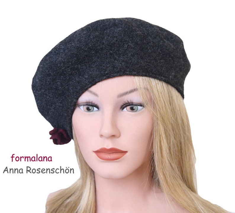 Berets dark grey flower beret cap image 1