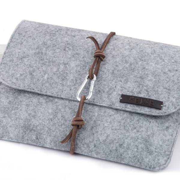 Personalized Travel Case Passport Kindle Ereader Travel Organizer A5 Felt Gray Leather Travelbag Boarding Passes Bag Utensils Name