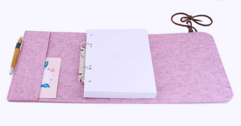 Classeur à anneaux A5 classeur à anneaux PERSONNALISÉ rose lilas décortiqué feutre cuir cadeau planificateur de rendez-vous calendrier Filofax formation scolaire durable image 2