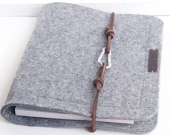 Ring binder A5 personalized QUICK RELEASE RUBBER felt gray leather