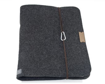 Vegan A4 ring binder, personalized, dark grey felt, gift for school, education, university, anthracite, document folder
