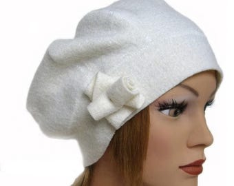 Beanie hat cream hat beanie wool flower