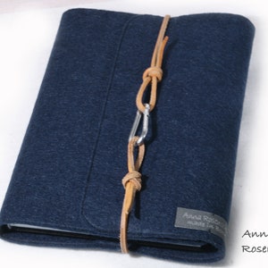 Calendar cover A5 felt blue marine leather strap retro