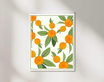 Lámina artística de naranja - Lámina digital para habitación infantil, arte mural colorido, lámina artística de flores, decoración para habitación de niños