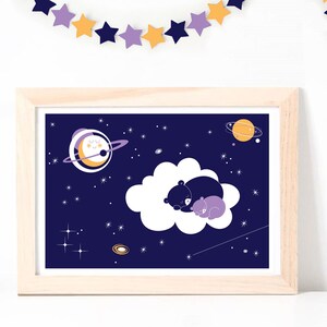 Purple Sleeping Bears in Night Sky Poster ~ A3 Hand Printed ArtPrint