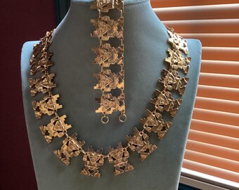 Ccori Myan/Aztec 2 piece set, necklace and bracelet.  Vintage 1980’s. Gold filled .