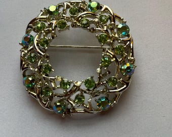 Aurora borealis and green uranium glass brooch