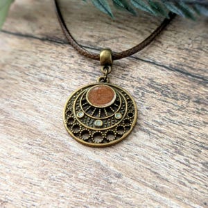 Boho Celestial Sun Moon Stars Necklace | Antique Bronze