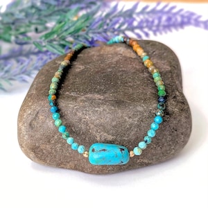 Genuine Turquoise Bead Necklace | Natural Gemstone | Boho Bohemian Jewelry | Handmade