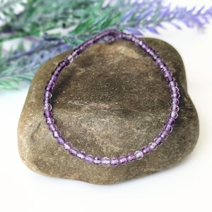 Purple Amethyst Gemstone Necklace | Natural Faceted Sparkly | Sterling Silver | Dainty Minimalist Handmade