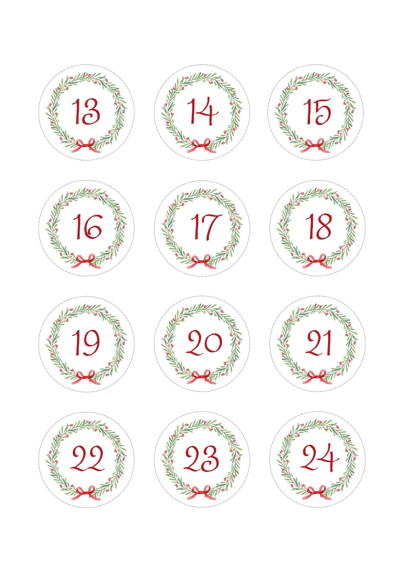 Printable Advent Calendar Numbers Etsy