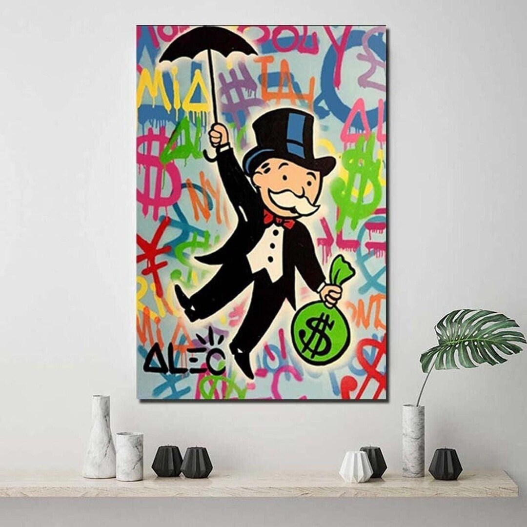 Graffiti Art Alec Monopoly Fly Canvas Painting Money Cartoon Wall Art ...