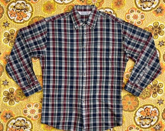 Camisa xadrez vintage de manga comprida azul, vermelha e verde, estilo anos 90, masculina, tamanhos M e G.