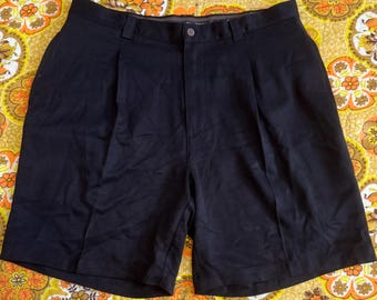 Mens Black Silk Shorts Relaxed Fit Pleated Tommy Bahama 36 8in