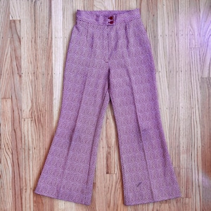 Flare Pants Red White 70s Kolortron Disco Retro High Waisted Chevron Petite Trousers XS 24