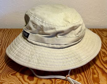 Vintage COLUMBIA Bucket Sun Garden Floppy Hat MEDIUM Made in USA Beige Fishing Salted Hook Columbia Booney Hat Tan main image 3