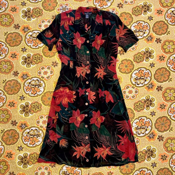floral sheer beach dress Floral Sheer Dress Beach Swim Cover Up Hawaiian Carole Little Womens 10 M