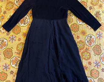 90s 00s Black Velvet Dress Womens Toffs Sheer Layered Skirt Midi Dress 18