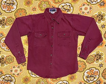 Camisa de trabajo vintage Patagonia de algodón color granate con botones, años 70, etiqueta blanca, talla S/M para mujer
