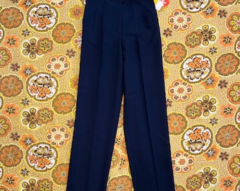 NWT ヴィンテージ トラウザーズ ネイビー ストレートレッグ ベルト付き スマートパンツ デッドストック レディース 25 0