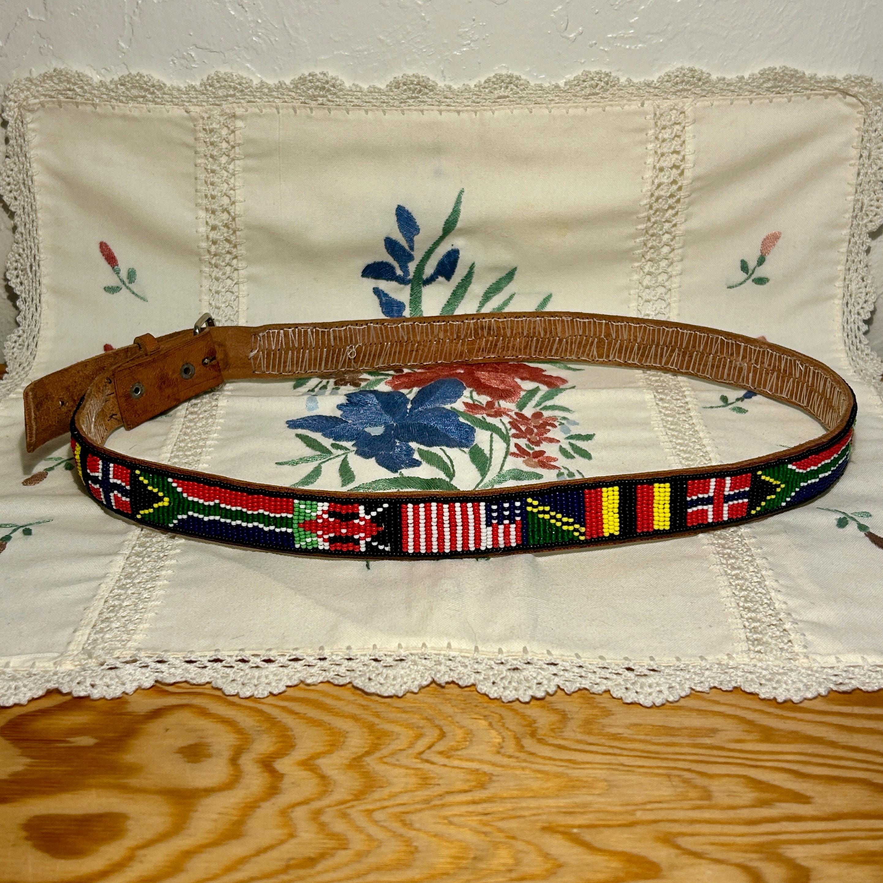 Vintage Snake Belt Hand Beaded Blue White Beads Genuine  display picture 1