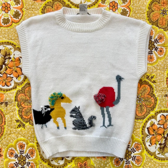Pull Fille George – Coton Blanc, Manches Longues, Imprimé Animaux – Taille 5-6 Ans