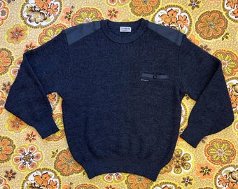 Suéter de hombre gris estilo militar vintage de lana Toroy talla grande