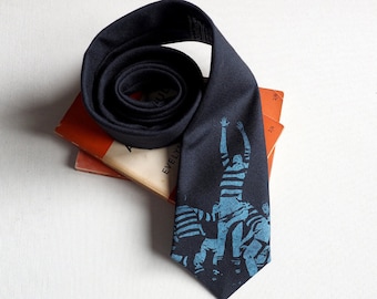 Rugby neck tie, hand printed on a wool tie