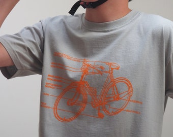 Exploded view bike T shirt in grey and orange, bike t shirt, cycling shirt, bicycle shirt, Christmas gift, Christmas t shirt