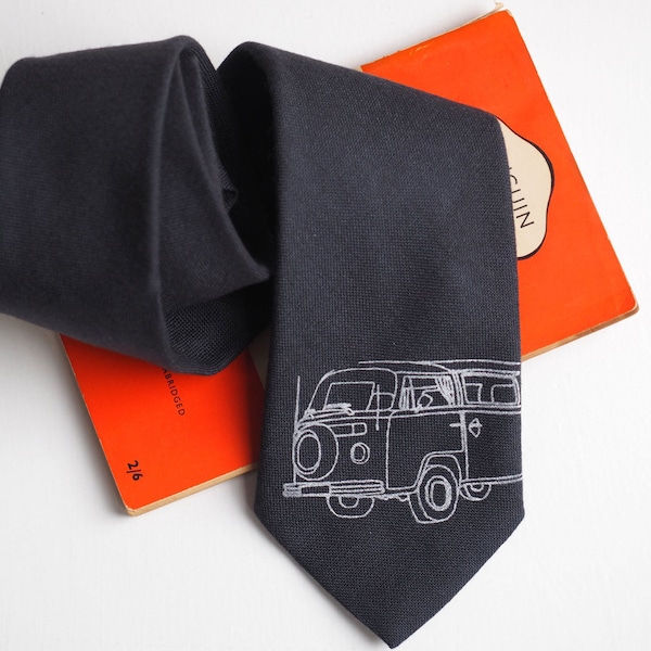 Personalised campervan neck tie in wool, vw camper gift, vw bus, t2 camper, camper gift, camping gift, father's day