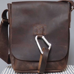 Sac en cuir Crazy Horse pour homme avec fermeture mousqueton, sac messager en cuir marron, sacoche en cuir pour homme faite main, sac pour la fête des pères