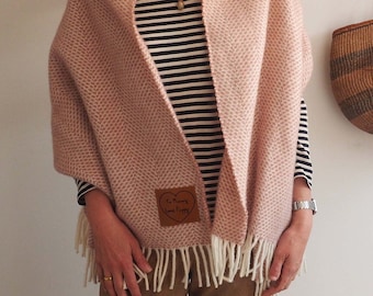 Pink personalised message pure wool blanket scarf, Warm scarf, cosy scarf, message scarf