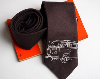 Individually printed campervan necktie gift wool tie, gift for him, campervan gift, vw campervan, vintage campervan, christmas campervan tie