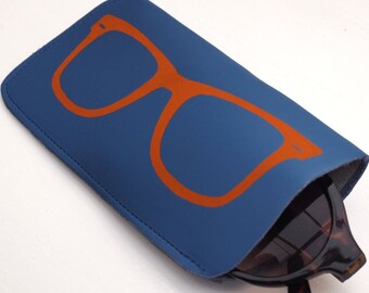 Leather sunglasses case in blue and orange,  Leather glasses case, gift for her, glasses pouch, Mother's Day, Mothering Sunday