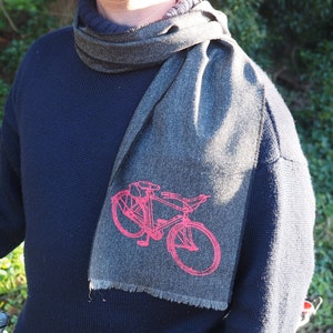Bike print mens wool scarf,  winter scarf, The Cyclist, bike scarf
