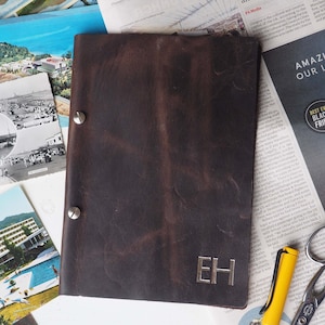 Personalisiertes A5 Leder Notizbuch, geprägtes Monogramm Leder gebundener Notizblock, valentine Schreibwaren Geschenk. Muttertags Notizbuch