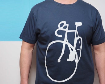 Bicycle Sketch Image T shirt, White bike on blue T shirt, Father's day cycling gift, Father's day bike gift