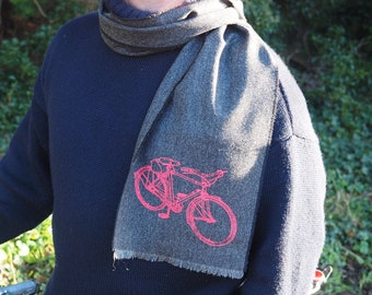 Bike print mens wool scarf, lambs wool scarf, winter scarf, bike gift, wool gift, man wool scarf, gift for man, cyclist gift